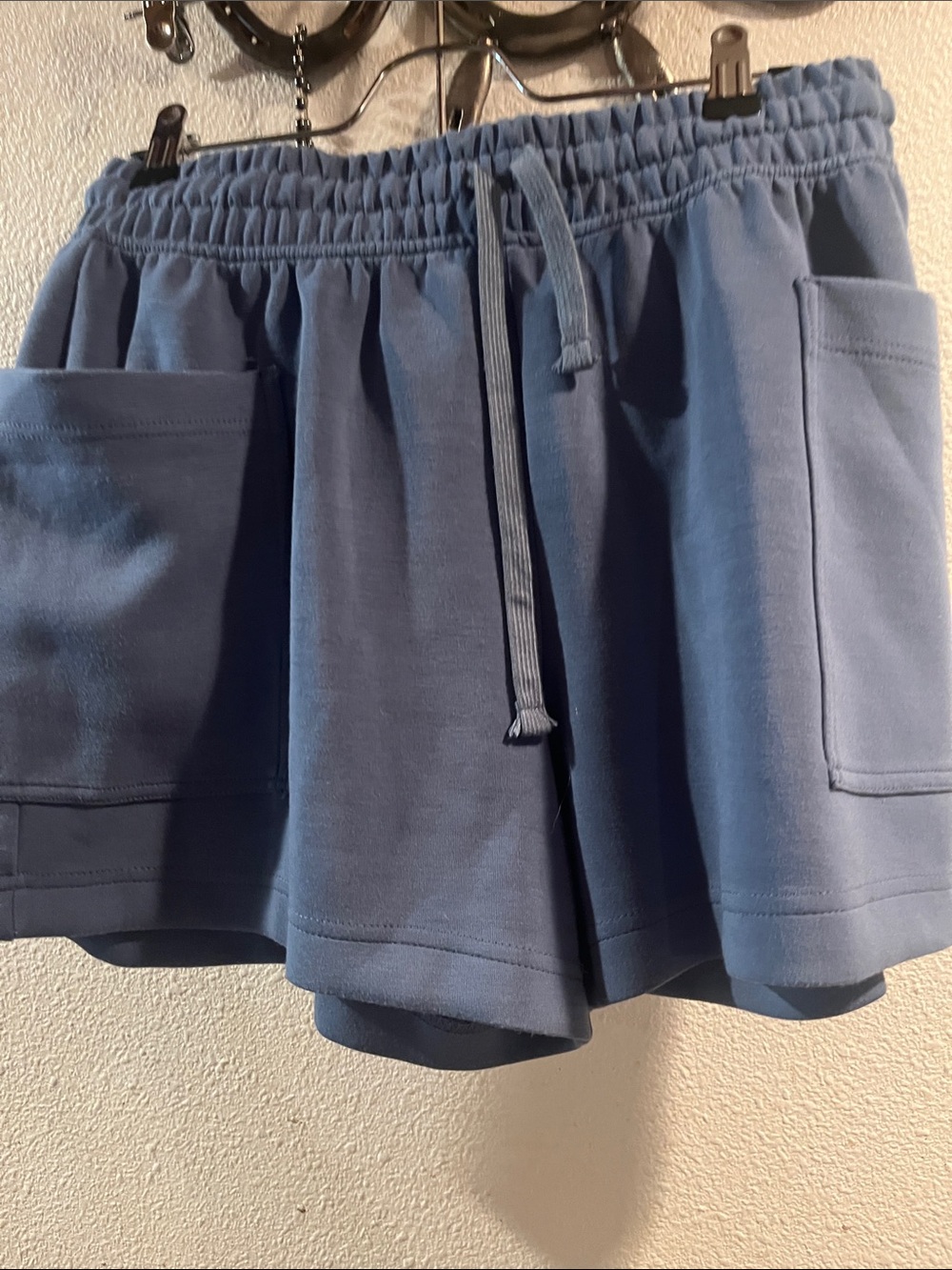 Relaxed Drawstring Athletic Shorts in Dusty Blue